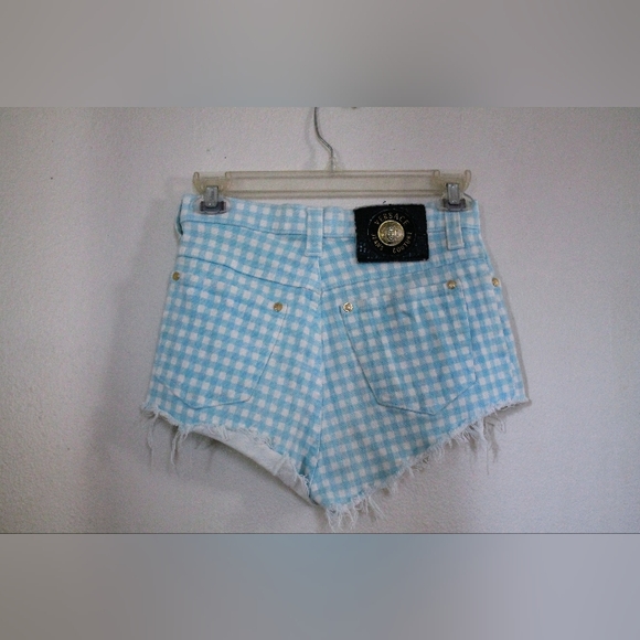 💙 Vintage Versace '90s Plaid High Waist Prairie Shorts - Picture 6 of 16